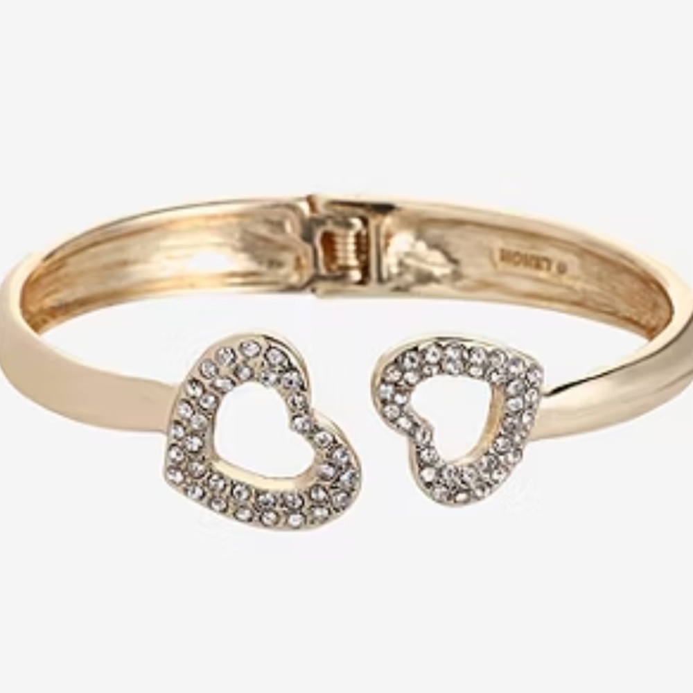 NWT MONET Gold Tone Glass Hearts Cuff Bracelet